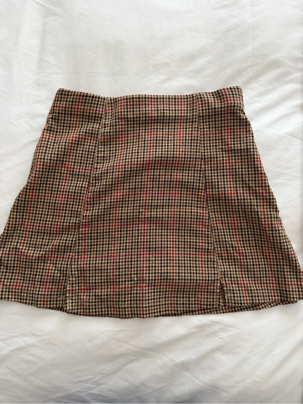 John Galt Checked Mini Skirt with Front Slits - Beige Multi - Picture 3 of 3